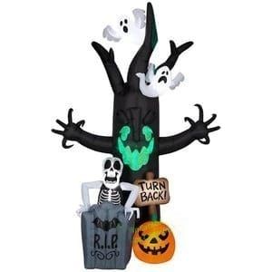 Gemmy Inflatables Inflatable Party Decorations 10'H Kaleidoscope Scary Tree w/ Ghost and Skeleton by Gemmy Inflatables 10' PhotoRealistic Halloween Skeleton Tombstone Gemmy Inflatables