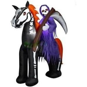 Gemmy Inflatables Inflatable Party Decorations 10'H Short Circuit Grim Reaper on Skeleton Horse by Gemmy Inflatables 10' PhotoRealistic Halloween Skeleton Tombstone Gemmy Inflatables
