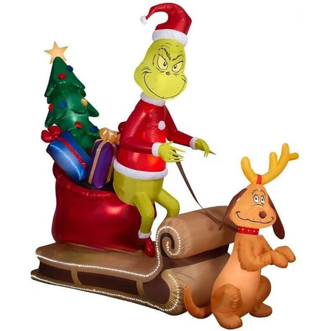 Gemmy Inflatables Inflatable Party Decorations 10' Inflatable Dr. Seuss Micro LED Luxe Grinch on Sleigh w/ Max by Gemmy Inflatables 882900 - 306675