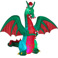 Gemmy Inflatables Inflatable Party Decorations 11 1/2' Kaleidoscope Green & Red Dragon Wearing Santa Hat by Gemmy Inflatables 38088 11 1/2' Kaleidoscope Green & Red Dragon Wearing Santa Hat SKU# 38088