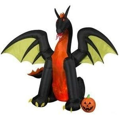 Gemmy Inflatables Inflatable Party Decorations 11'H ANIMATED Orange and Black Dragon w/ Pumpkin by Gemmy Inflatables 11' animated black & orange dragon with fire and ice projection lights