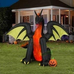 11'H ANIMATED Orange and Black Dragon w/ Pumpkin by Gemmy Inflatables
