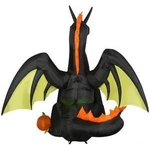 11'H ANIMATED Orange and Black Dragon w/ Pumpkin by Gemmy Inflatables My Bounce House For Sale