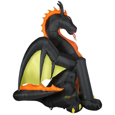 Gemmy Inflatables Inflatable Party Decorations 11'H ANIMATED Orange and Black Dragon w/ Pumpkin by Gemmy Inflatables 11' animated black & orange dragon with fire and ice projection lights