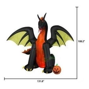 Gemmy Inflatables Inflatable Party Decorations 11'H ANIMATED Orange and Black Dragon w/ Pumpkin by Gemmy Inflatables 50202-W
