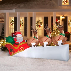 11' Santa in Sleigh w/ Flying Reindeer Scene by Gemmy Inflatables