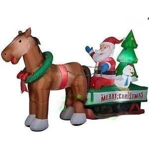 Gemmy Inflatables Inflatable Party Decorations 11' Santa Sleigh w/ Clydesdale Horse, Chicken, and Christmas Tree by Gemmy Inflatables 781880219002 110888 11' Santa Sleigh w/ Clydesdale Horse, Chicken, and Christmas Tree 