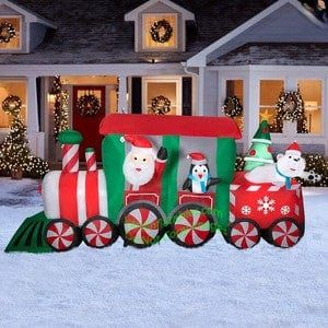 Gemmy Inflatables Inflatable Party Decorations 12' Santa Claus Christmas Candy Train w/ Penguin and Polar Bear by Gemmy Inflatables 781880275121 880557 12' Santa Claus Christmas Candy Train w/ Penguin and Polar Bear