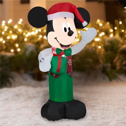 Gemmy Inflatables Inflatable Party Decorations 3 1/2' Disney Mickey Mouse Wearing Santa Hat Holding Present by Gemmy Inflatables 114355