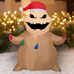 3 1/2' Nightmare Before Christmas Oogie Boogie w/ Santa Hat and Christmas Light String by Gemmy Inflatables
