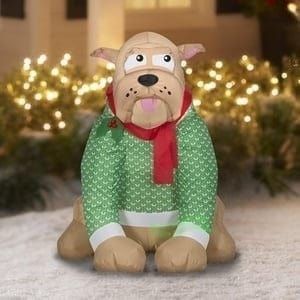 Gemmy Inflatables Inflatable Party Decorations 3'H Christmas English Bulldog in Sweater by Gemmy Inflatable 880879