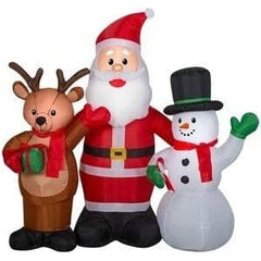 Gemmy Inflatables Inflatable Party Decorations 4 1/2'Inflatable Santa Claus w/ Snowman & Reindeer by Gemmy Inflatables 7' African American Santa Holding Gingerbread Cookie Gemmy Inflatables