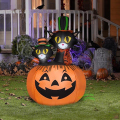 4' Halloween Black Cats in Pumpkin Scene by Gemmy Inflatables