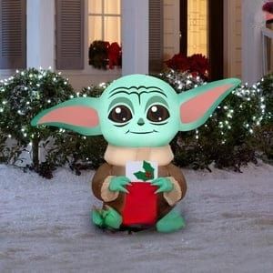 Gemmy Inflatables Inflatable Party Decorations 4' Disney's Star Wars Baby Yoda w/ Christmas Stocking by Gemmy Inflatables 881767 - 5286257