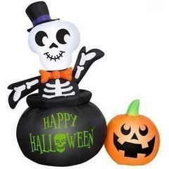 Gemmy Inflatables Inflatable Party Decorations 4' Halloween Skeleton in Cauldron w/ Pumpkin by Gemmy Inflatables 229798