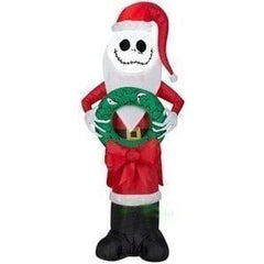 Gemmy Inflatables Inflatable Party Decorations 4' Jack Skellington In Santa Outfit w/ Wreath by Gemmy Inflatables 3 1/2' Halloween Nightmare Christmas Jack Skellington Banner Gemmy