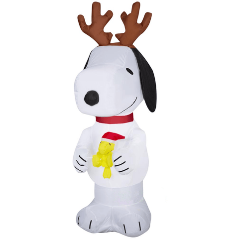Gemmy Inflatables Inflatable Party Decorations 4' Peanut’s Snoopy w/ Antlers and Woodstock w/ Santa Hat! by Gemmy Inflatables 882089 4' Peanut’s Snoopy w/ Antlers and Woodstock w/ Santa Hat! SKU# 882089 