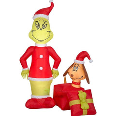Gemmy Inflatables Inflatable Party Decorations 5 1/2' Dr. Seuss’ Grinch w/ Max in Present Scene by Gemmy Inflatables 781880218715 118805