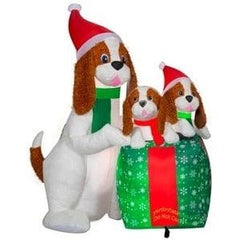Gemmy Inflatables Inflatable Party Decorations 5 1/2' Mixed Media Fuzzy Dog Family Scene by Gemmy Inflatables