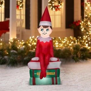 Gemmy Inflatables Inflatable Party Decorations 5.5' Christmas Elf on Shelf Sitting on Books by Gemmy Inflatables 111769
