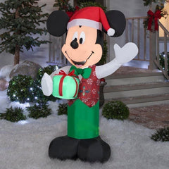 5' Christmas Disney Mickey Mouse Wearing Santa Hat Holding Present by Gemmy Inflatables