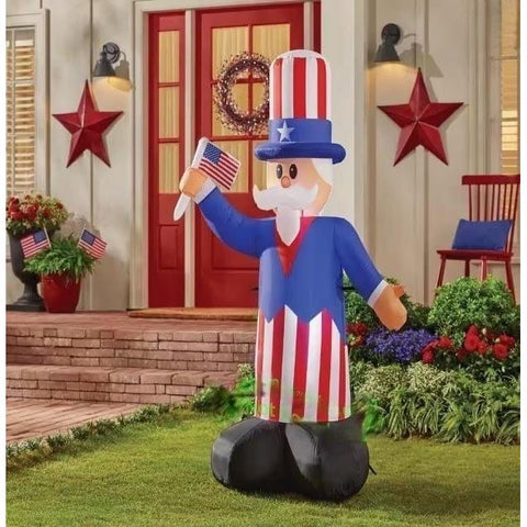 Gemmy Inflatables Inflatable Party Decorations 5'H Gemmy Air blown Patriotic Uncle Same w/ Flag by Gemmy Inflatables 6' Patriotic Uncle Sam Holding Flag & Banner by Gemmy Inflatables