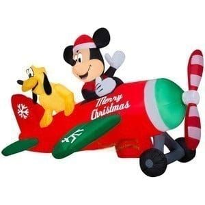 Gemmy Inflatables Inflatable Party Decorations 6 1/2' Animated Disney Mickey and Pluto in Christmas Airplane by Gemmy Inflatables 3 1/2' Disney's Mickey Mouse Holding Christmas Tree Gemmy Inflatables