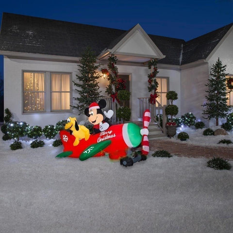 Gemmy Inflatables Inflatable Party Decorations 6 1/2' Animated Disney Mickey and Pluto in Christmas Airplane by Gemmy Inflatables 36893
