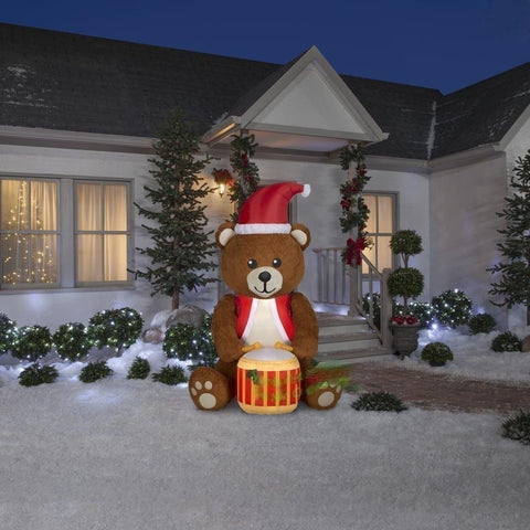 Gemmy Inflatables Inflatable Party Decorations 6' Animated Fuzzy Christmas Drumming Teddy Bear by Gemmy Inflatables 882502