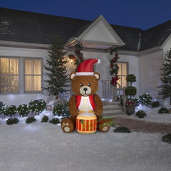 6' Animated Fuzzy Christmas Drumming Teddy Bear by Gemmy Inflatables