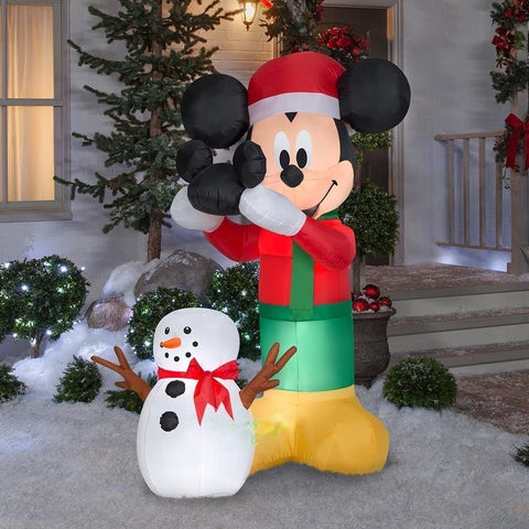 Gemmy Inflatables Inflatable Party Decorations 6' Christmas Animated Mickey Putting Mickey Ears Hat On Snowman Scene by Gemmy Inflatables 117107 6' Mickey Putting Mickey Ears Hat On Snowman Scene Gemmy Inflatables