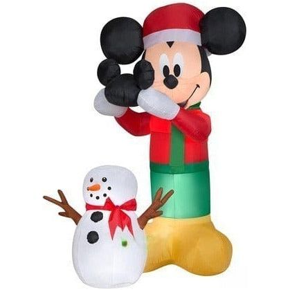 Gemmy Inflatables Inflatable Party Decorations 6' Christmas Animated Mickey Putting Mickey Ears Hat On Snowman Scene by Gemmy Inflatables 6 1/2'  Disney Mickey Pluto Christmas Airplane Gemmy Inflatables
