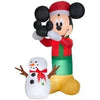 Image of Gemmy Inflatables Inflatable Party Decorations 6' Christmas Animated Mickey Putting Mickey Ears Hat On Snowman Scene by Gemmy Inflatables 6 1/2'  Disney Mickey Pluto Christmas Airplane Gemmy Inflatables