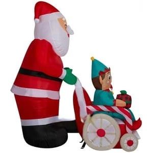 Gemmy Inflatables Inflatable Party Decorations 6' Christmas Santa Pushing Elf in Wheelchair by Gemmy Inflatables 881492
