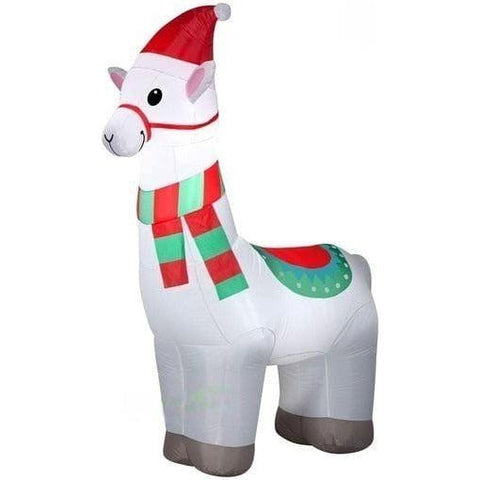 Gemmy Inflatables Inflatable Party Decorations 6'H Gemmy Airblown Inflatable Christmas Alpaca Wearing Santa Hat by Gemmy Inflatable 7' Media FUZZY Luxe Alpaca Wearing Santa Hat by Gemmy Inflatable