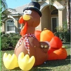 6' ORIGINAL Thanksgiving Turkey Sitting w/ Pilgrim Hat by Gemmy Inflatables