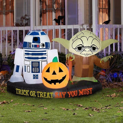 Gemmy Inflatables Inflatable Party Decorations 6' Star Wars R2-D2 and Yoda w/ Pumpkin Scene by Gemmy Inflatables 3 1/2' Disney Star Wars Jedi Yoda Holding Tombstone Gemmy Inflatables