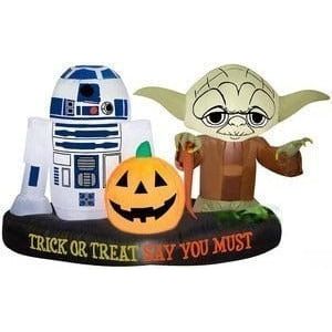 Gemmy Inflatables Inflatable Party Decorations 6' Star Wars R2-D2 and Yoda w/ Pumpkin Scene by Gemmy Inflatables 3 1/2' Disney Star Wars Jedi Yoda Holding Tombstone Gemmy Inflatables