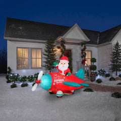 7' Animated Santa Claus in Vintage Airplane by Gemmy Inflatable