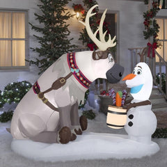 7' Disney's Frozen Olaf and Sven w/ Cup of Candy Canes by Gemmy Inflatables