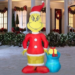 7' Dr. Seuss' Grinch w/ Santa Gift Sack by Gemmy Inflatables