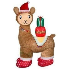Gemmy Inflatables Inflatable Party Decorations 7' Inflatable Mixed Media FUZZY Luxe Alpaca Wearing Santa Hat by Gemmy Inflatable 6' Mixed Media St. Bernard Dog Barrel Wearing A Santa Hat