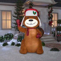 7' Mixed media Christmas Beaver w/ Hat Gemmy Inflatables