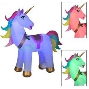 Gemmy Inflatables Inflatable Party Decorations 7' Mixed Media Color Changing Christmas Unicorn by Gemmy Inflatables 9.5' Christmas Santa Unicorn Rainbow Arch Gemmy Inflatables