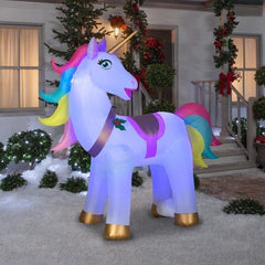 7' Mixed Media Color Changing Christmas Unicorn by Gemmy Inflatables