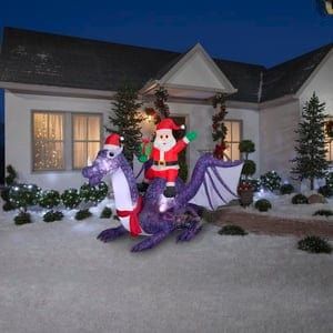 Gemmy Inflatables Inflatable Party Decorations 8' Inflatable Christmas Santa Claus Riding Dragon by Gemmy Inflatables 880127