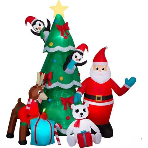 Gemmy Inflatables Inflatable Party Decorations 9.5' Inflatable ANIMATED KALEIDOSCOPE Santa w/ Friends Around Christmas Tree by Gemmy Inflatables 883155 - 306386 9.5' KALEIDOSCOPE Santa Friends Christmas Tree Gemmy Inflatables
