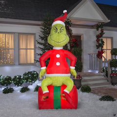 9.5' PLUSH Grinch on Present by Gemmy Inflatables