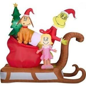 Gemmy Inflatables Inflatable Party Decorations 9'H Inflatable Grinch, Max, Cindy Lou Who Sleigh Scene by Gemmy Inflatables 8' Christmas Snoopy Santa w/ Woodstock Sleigh Scene Gemmy Inflatables
