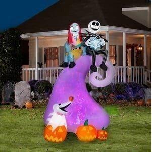 Gemmy Inflatables Inflatable Party Decorations 9'H Projection Jack and Sally on Mountain w/ Zero by Gemmy Inflatables 5 1/2' NightmareChristmas Jack Sally Halloween Globe Gemmy Inflatables